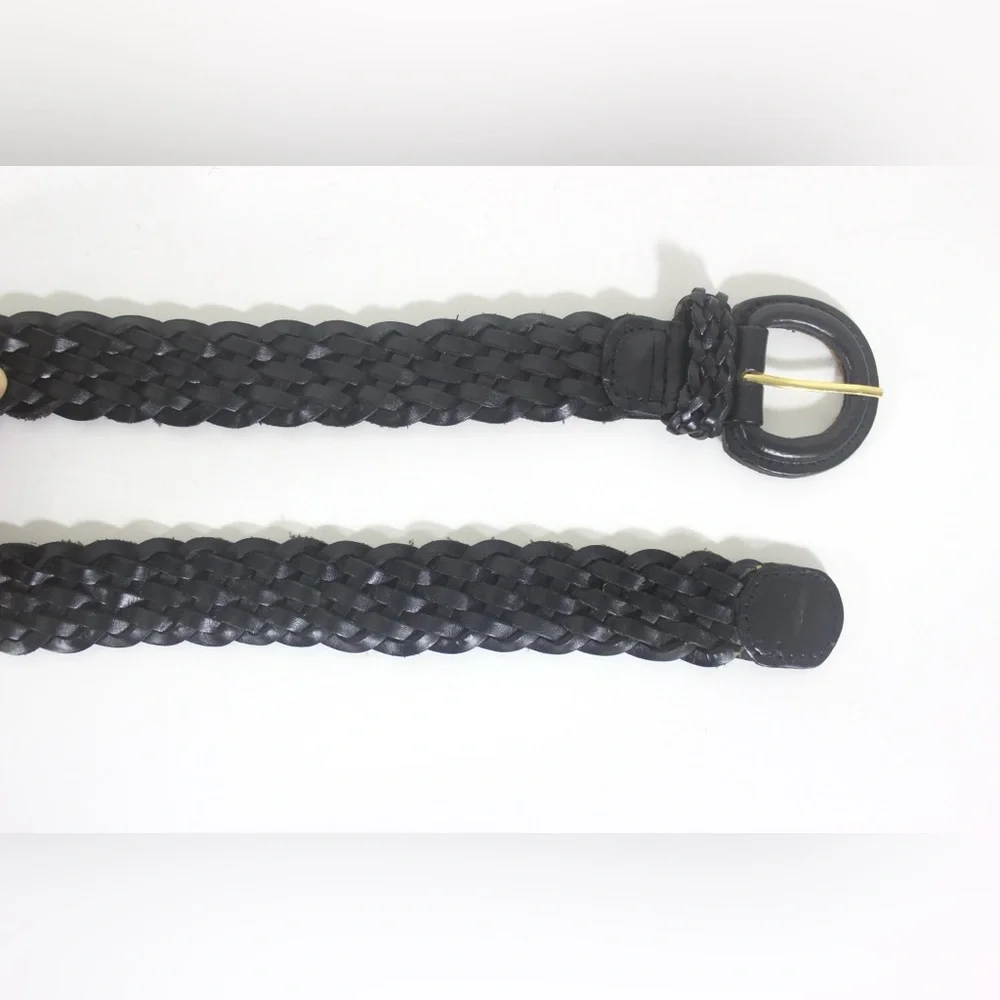 Vintage Black Woven Leather Belt, Adjustable Size Small Medium S M Narrow Mens - Picture 4 of 8